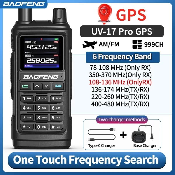 Baofeng UV-17 Pro GPS Walkie Talkie Air Full Band Long Range Wireless Copy Frequency Two Way Radio Type-C Ham Radio