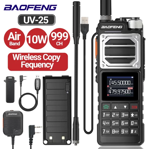 Baofeng UV-25 10W Tactical Walkie Talkie Wireless Copy Frequency Military Two Way Radio USB Charger Long Range Ham Radio