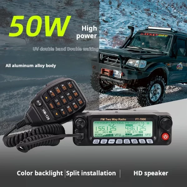 WICJIE FT-7800 50W Dual Frequency UV Outdoor FM Car Station Mobile Radio