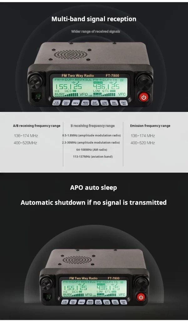 WICJIE FT-7800 50W Dual Frequency UV Outdoor FM Car Station Mobile Radio - Image 5