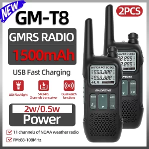 Baofeng GMRS GM-T8 NOAA Long Range Rechargable Handheld Walkie Talkie USB Charger for Camping Trip